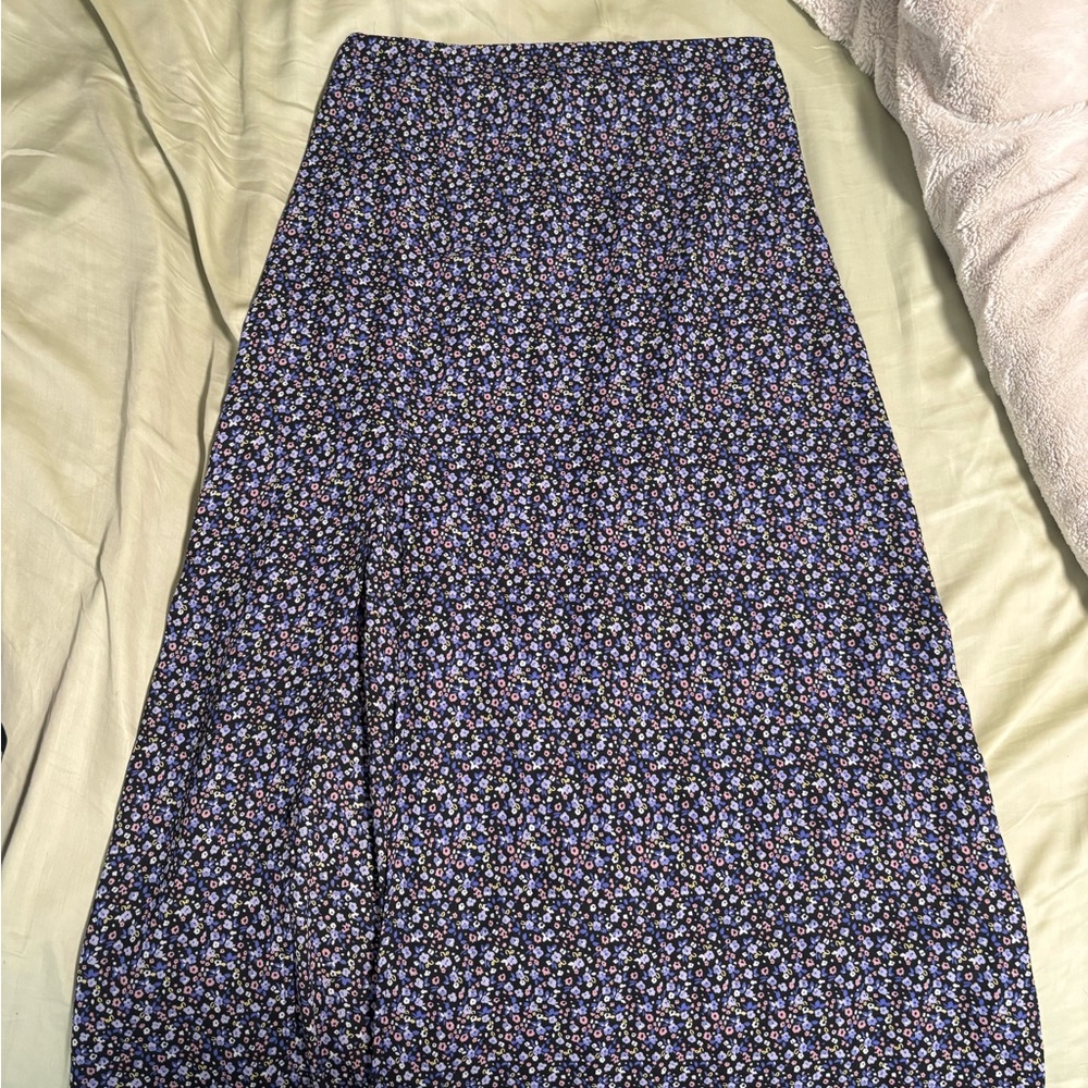 Good Luck Gem A-Line Skirt in Floral Black and Blue